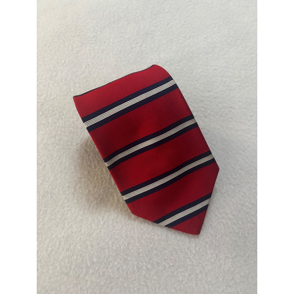 Brooks Brothers Makers Red Navy Blue White Striped Silk Tie Hand Made USA Mens